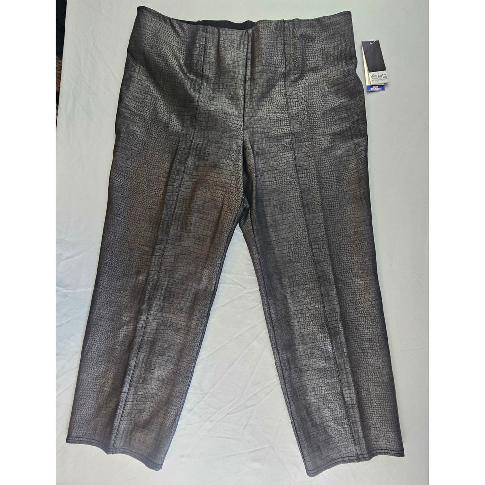 Slim Factor by Investments 2X Faux Leather Reptile Texture Black Pants NWT L440